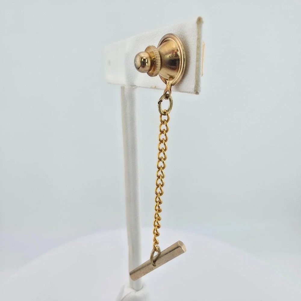 Vintage SWANK Tie Tack Clip Cufflink Set Diamond Cut Border Silver Gold Tone